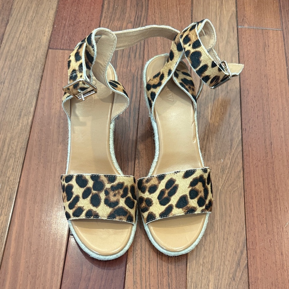 J. Crew Leopard Print Ankle Strap Sandals - Women's Tan/Black size 8.5
